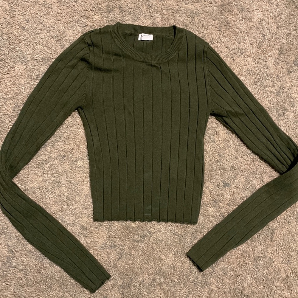 Garage Ribbed Long Sleeve Top Olive Green